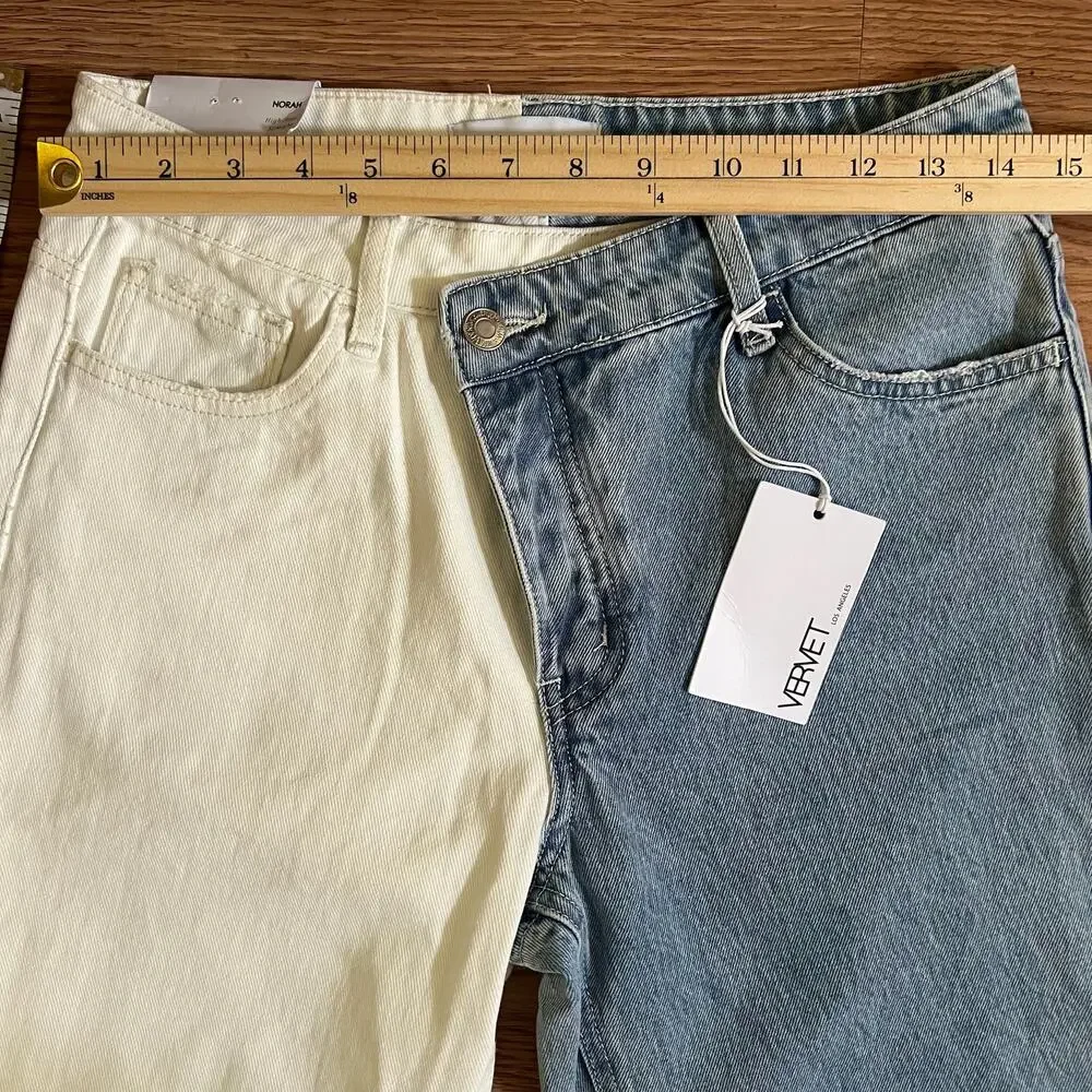 VERVET Norah Crossover Fly Colorblock Jeans 27 High Rise Straight Two Tone NWT - Picture 10 of 12